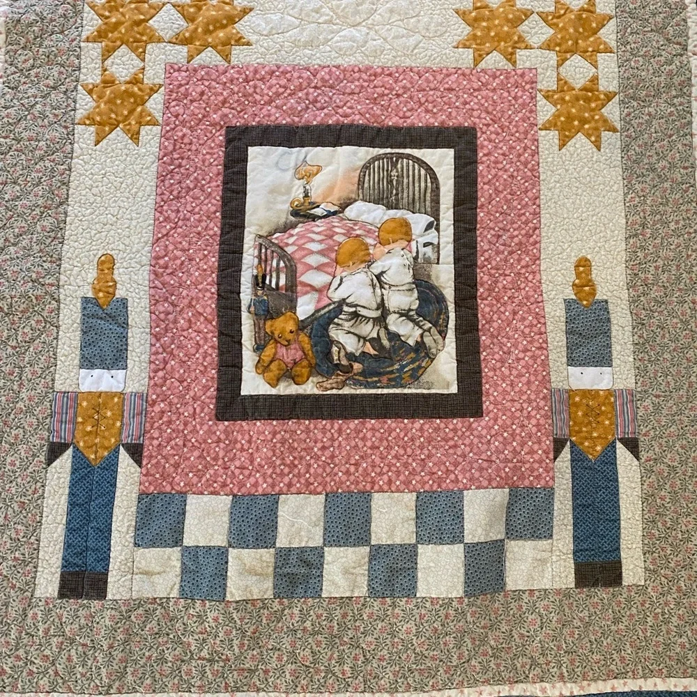 Vintage “Nighttime Prayer” Baby Crib Blanket Quilt Handmade Cottagecore Nursery